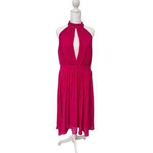 💖🔥 Hot Pink Keyhole Cutout Midi Dress Open Back Draped Size Large